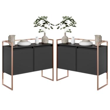 Imagem de Conjunto Buffet Aparador Industrial 2 Portas Preto Cobre