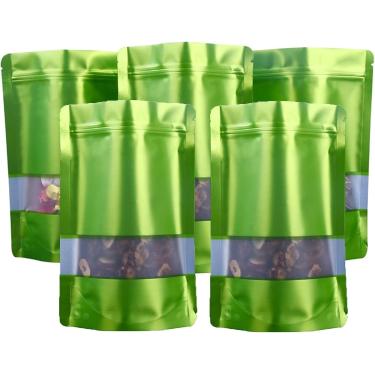 Imagem de Sacos Mylar de 100pcs para armazenamento de alimentos com janela fosca Mylar alumínio Mylar Aluminium Sacos selvagens se levantam com ziplock, sacos de vedação de calor, para vegetais desidr