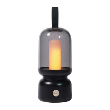 Imagem de Ioensy Luminária de mesa estilo retrô, luminária de mesa de cabeceira, portátil, recarregável, para acampamento, sala de estar, sala de jantar, luz noturna, Preto