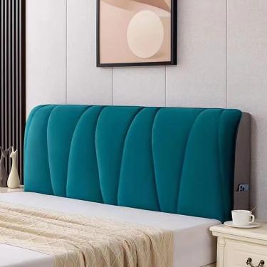 Imagem de Tampas de cabeceira para cama de casal, capa de cabeceira de veludo elástica com bolso lateral, capa de cabeceira, tampa da cabeça da cama para o quarto espesso estofado lavável protetor de