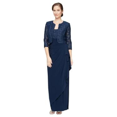 Imagem de Alex Evenings Vestido feminino bolero com cintura império (tamanhos pequenos e regulares), Renda azul marinho, 44