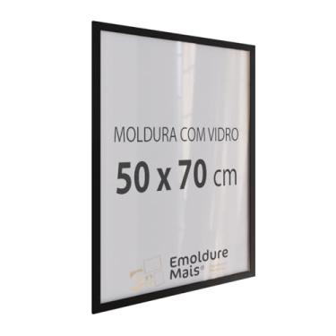 Imagem de Moldura com Vidro para Quadro Decorativo 50x70 cm Retrato Foto Poster Quebra Cabeça (Preta)