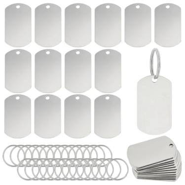 Imagem de OLYCRAFT 26 peças em branco oval com gravação de metal 5 x 2,5 cm de aço inoxidável com chaveiro, etiquetas redondas em branco, etiquetas de metal com furos, pingentes de etiqueta de estampagem para