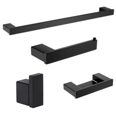 Imagem de Conjunto de banheiro de aço inoxidável preto fosco - Toalheiro de parede, porta-papel e saboneteira | Conjunto completo de 3 peças