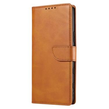 Imagem de LYJSMGZ Capa carteira para Sony Xperia 1 VII, capa de telefone com fecho magnético de couro liso flip suporte para cartão proteção contra choque capa interna, laranja, Xperia 1 VII