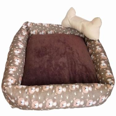 Imagem de Cama Quadrada para Pets de Pequeno, Médio e Grande Porte, Mantinha Soft, Gorgurinho Maquinetado (Grande, Avelã)