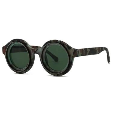 Imagem de Óculos de sol redondos vintage da moda, femininos, masculinos, óculos de sol punk, luxuosos, UV400 (verde militar)