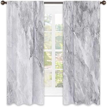 Imagem de Cortinas blecaute de mármore para quarto - Cortinas de escurecimento de ambiente com isolamento térmico para sala de estar, L 106 x C 150 cm, cinza e branco