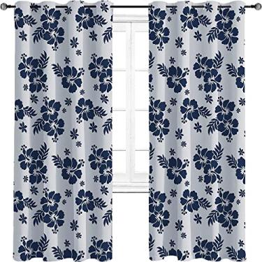 Imagem de Cortinas blackout Havaí para quarto - Cortinas escurecidas com isolamento térmico com ilhós para sala de estar, quarto, jardim de infância, sala de estar, L 182 x C 84 polegadas azul marinho branco-M
