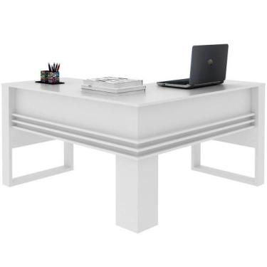 Imagem de Mesa De Canto Para Escritório Em L Angular Detalhe Ripado Branco - TEC