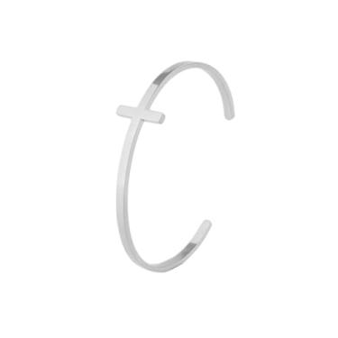 Imagem de BlingNook Pulseira de cruz grossa de ouro para homens Wemen, pulseiras ajustáveis de aço inoxidável Jesus pulseiras empilháveis punho religioso bíblia batismo joia cristã presente, One Size, Zinco