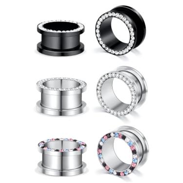 Imagem de YOFANST 2 peças - 12 peças de alargador duplo de aço inoxidável calibres de túneis rosqueados pedras strass alargadores alargadores esticador joias, Aço inoxidável, zircônia cúbica, Zircônia cúbica