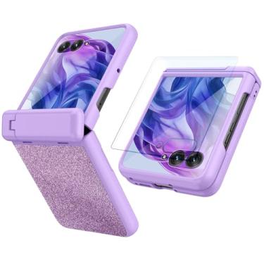 Imagem de Capa para Motorola Razr Ultra 2025 com protetor de tela integrado e proteção de dobradiça e suporte invisível, capa à prova de choque para Motorola Razr Ultra 2025 (roxa)