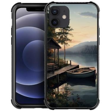 Imagem de FKBRCL4U Capa para iPhone 11, estampa de acampamento de barco no lago outono, design gráfico para meninas e meninos, silicone macio, acrílico, proteção contra choque, projetada para iPhone 11