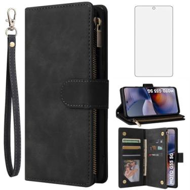 Imagem de Asuwish Capa carteira compatível com Motorola Moto G55 5G, protetor de tela de vidro temperado e capa flip de couro, suporte para cartão, acessórios de celular com suporte de TPU, capas de telefone
