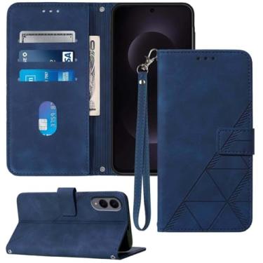 Imagem de Moment Dextrad Capa carteira para celular S25 Edge, compartimento para cartão, alça de pulso, proteção interna de TPU, capa flip de couro PU (azul)