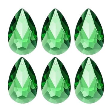 Imagem de PATIKIL K9 Pingentes de gota de cristal contas ovais, pacote com 6 peças de prismas de lustre de 38 mm, contas penduradas, lâmpada DIY para decoração de artesanato, verde escuro