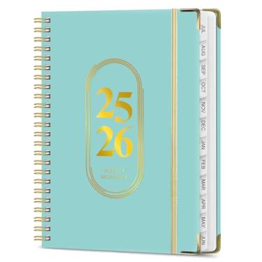 Imagem de Julho de 2025 a junho de 2026, caderno espiral, calendário diário A5 tamanho 15 x 21 cm, capa azul Pearl Lake, mensal, semanal, agenda, 142 páginas, agenda escolar e escritório