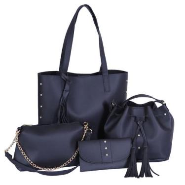 Imagem de Bolsas Feminina Kit 4 Peças Sacola Saquinho Baladinha E Carteira Varia