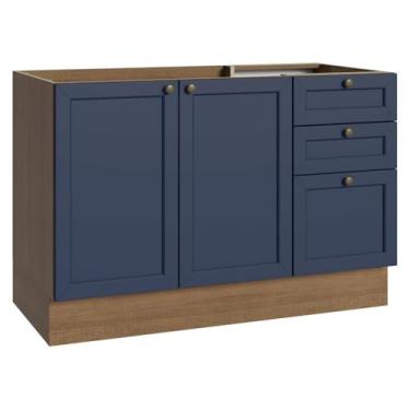 Imagem de Balcão de Pia 120 cm 2 Portas 3 Gavetas (sem Tampo) Rustic/azul Vik Madesa
