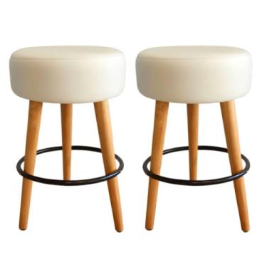 Imagem de Kit 2 Banqueta Média 60cm Para Cozinha Sala Quarto Estofada Confortável Pés Madeira Reforçada Branca