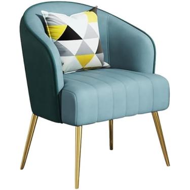 Imagem de Cadeiras De Encosto Modernas Cadeira De Hóspedes Estofada Com Travesseiros Poltrona De Braço De Meados Do Século Para Sala De Estar Escritório Lobby De Hotel Sof, Blue, Black Legs