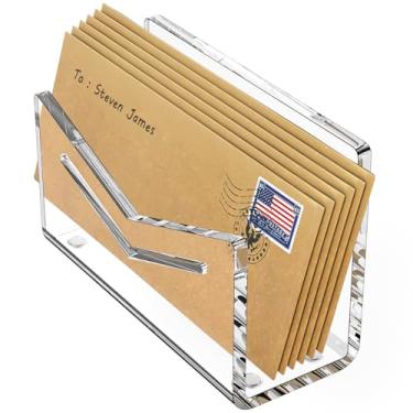 Imagem de Beego Bancada organizadora de envelopes e correios - Organizador de mesa de acrílico transparente, porta-cartas, classificador de arquivos de mesa, suporte de pasta de documentos para escritório, casa