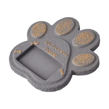 Imagem de WeiLaiKeQi Lápide para animais de estimação com de pata, pedra memorial para cães e gatos, marcador de sepultura de cimento, acessório à prova de, Cinza