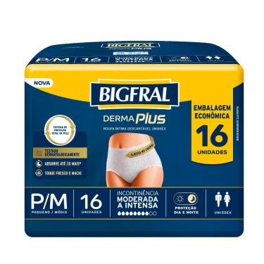 Imagem de Roupa Íntima Bigfral Derma Plus P/M Unissex 16 Unidades