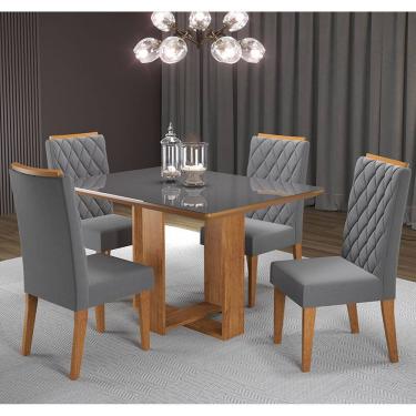 Imagem de Mesa de Jantar Retangular Ligia com 4 Cadeiras Iza Cobre/Cinza/Vd Grafite - Casa Giulia