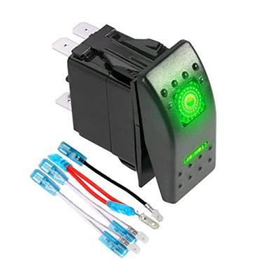 Imagem de FXC Interruptor De Balancim 3 Posições Spdt, Laser 7 Pinos, Liga/Desliga/Liga, Luz Led Verde, 20A/12V, 10A/24V, Com Conjunto Fios Ligação Para Automóveis, Barcos, Caminhões, Jipes, Ônibus Off-Road