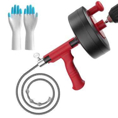 Imagem de Cobra de drenagem, trado de dreno de aço flexível de 7,6 m com adaptador de broca, encanamento de pia resistente, desbloqueio manual, manual ou alimentado para tamancos de chuveiro e banheira - sem