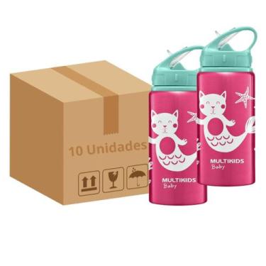 Imagem de Kit 10Copos Infantis C/Canudo Retrátil 500ml Rosa Atacado - Multilaser