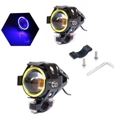 Imagem de Farol de Milha Moto Branco Universal Angel Eyes Azul o Par Neblina