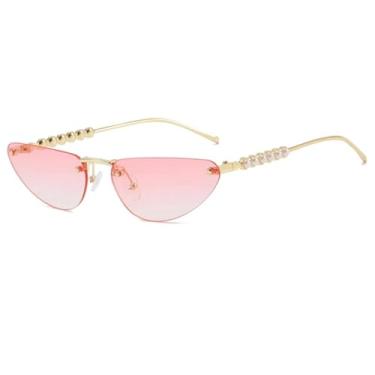 Imagem de Óculos de sol gatinho com diamantes, luxuosos, strass, elegantes, degradê, sem armação, UV400 (dourado-rosa)