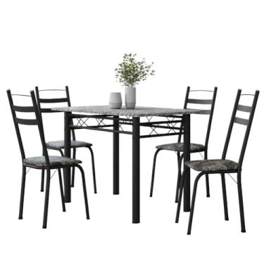 Imagem de Conjunto De Mesa Sala de Jantar Com 4 Cadeiras Leia Tubular Granito 1,20m Preto Floral