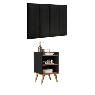 Imagem de Conjunto Quarto 01 Mesas De Cabeceira Jade e 01 cabeceira para Cama 0.90 Solteiro (Preto/Nature)