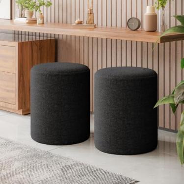 Imagem de KIT-2 Banco PUFF Redondo Cilindro BOUCLE PRETO Closet Penteadeira 42cm x 34cm. DAKOTA