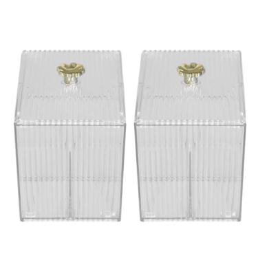 Imagem de Cotonete Titular Cotton Ball Organizer Cotonete Cotonete Dispenser Claro Plástico Durável 2 Compartimentos Design Transparente com Tampa para Banheiro Escritório Tabletop Storage