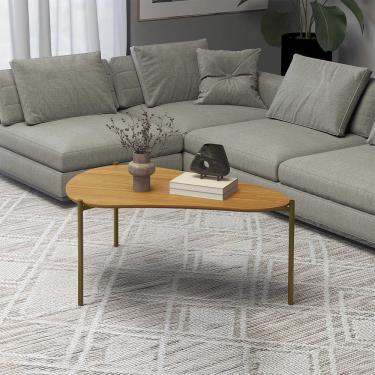 Imagem de Mesa de Centro em MDF Orgânica TB627 90cm com Pés Metálicos Gold Freijó Dalla Costa