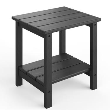 Imagem de Mesa lateral Adirondack para ambientes externos, mesa de canto de pátio resistente a 2 níveis de HDPE resistente ao clima para cadeira Adirondack, mesas laterais quadradas ao ar livre para pátio