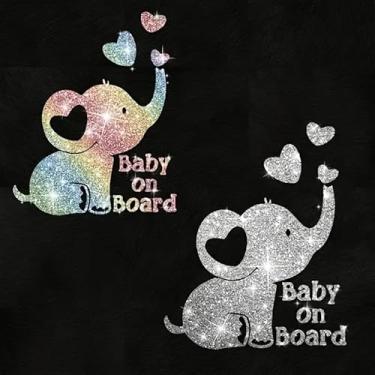 Imagem de 2 peças de elefante brilhante carta de amor autoadesivo PVC arco-íris glitter adesivo decalque para carros, laptops, caminhões, motocicletas, parede, janela, bagagem, capa de arranhão porta