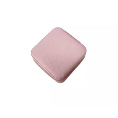 Imagem de Porta Jóias Compacto, Organizador de Bijuterias com Zíper, Estojo de Viagem em Couro Sintético, 10x10x5,5cm, Cores Variadas (Rosa Claro)