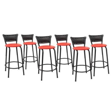 Imagem de Kit 6 Banquetas Para Bancada 60cm Preta Junco Preto Balcão Ilha Bistrô