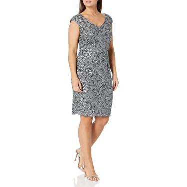 Imagem de Alex Evenings Vestido feminino de coquetel com gola V, comprimento até o joelho, para mãe da noiva (tamanhos pequenos e regulares), Metálico, 50