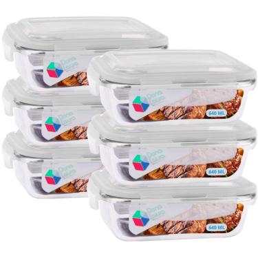 Imagem de Jogo 6 Potes Marmitas Fitness 640ml Vidro Retangular Tampa Hermetico