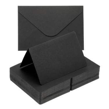 Imagem de PATIKIL Cartões e envelopes em branco 10 x 15 cm, conjunto com 100 cartões de notas e envelopes em branco para convites de casamento, aniversário, preto