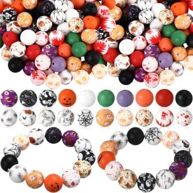 Imagem de Ferreve 120 peças de contas de silicone de 15 mm a granel de contas de silicone impressas de borracha DIY kit de fabricação de pulseiras para chaveiros, canetas, colar de joias (Halloween)