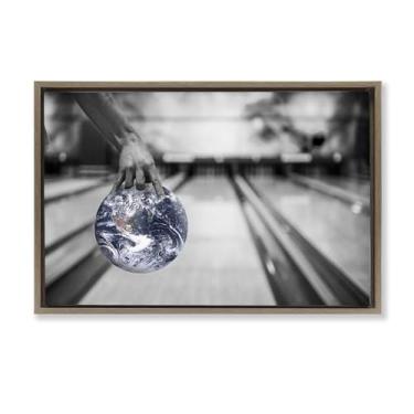 Imagem de Stupell Industries Arte de parede em tela flutuante marrom com moldura de bola de boliche cósmica por Sophie 6, 17 x 25