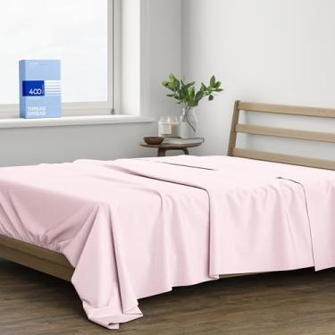 Imagem de THREAD SPREAD Lençol de cima 100% algodão tamanho casal – lençol de cima completo de 400 fios (1 peça, blush), macio, respirável, refrescante, tecido de cetim, lençóis de cima de qualidade de hotel